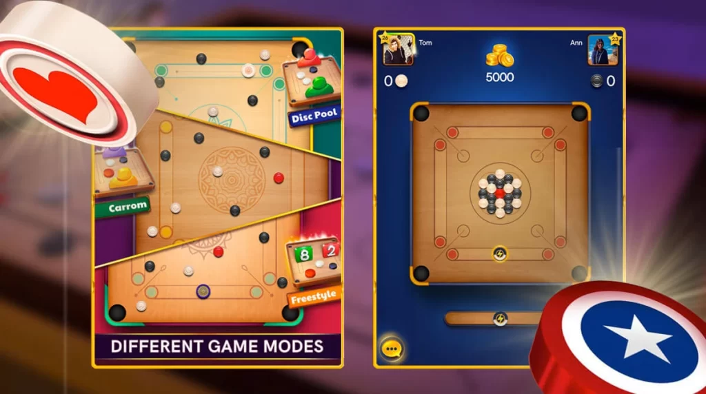 Carrom pool disc game modes